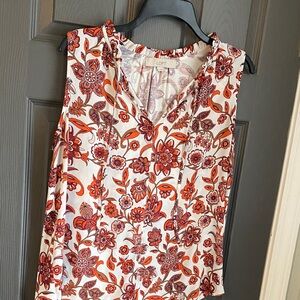 LOFT Sleeveless Floral Blouse - Red and White